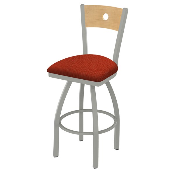 25" Swivel Counter Stool, Nickel Finish, Nat Back, Graph Poppy Seat